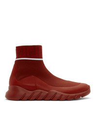 Fendi Red Tech Knit Forever High Top Sneakers