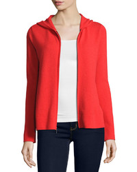 Neiman Marcus Cashmere Collection Zip Front Drawstring Hoodie