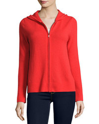 Neiman Marcus Cashmere Collection Zip Front Drawstring Hoodie