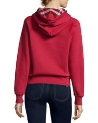 Burberry Check Lined Hoodie Red