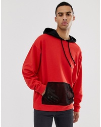 ASOS DESIGN Oversized Hoodie In Red With Mesh Panel And Hood