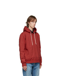 Naked and Famous Denim Red Heavyweight Terry Zip Hoodie