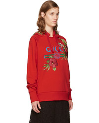 Gucci Red Oversized Floral Logo Hoodie