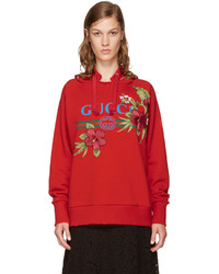 Gucci Red Oversized Floral Logo Hoodie
