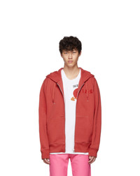 Helmut Lang Red Standard Zipped Hoodie