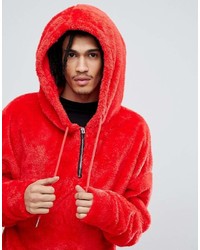 Red fluffy hoodie sale