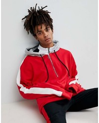 Sixth June Oversized Hoodie In Red With Half Zip And Stripe