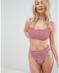 ASOS DESIGN Fuller Bust Mix And Match Crinkle Crop Bikini Top In Stripe