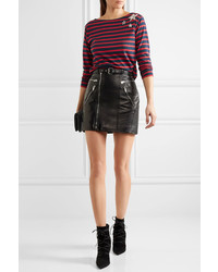 Saint Laurent Embellished Striped Cotton Jersey Top Red