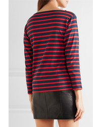 Saint Laurent Embellished Striped Cotton Jersey Top Red