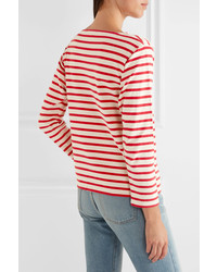 Saint Laurent Striped Cotton Jersey Top Red