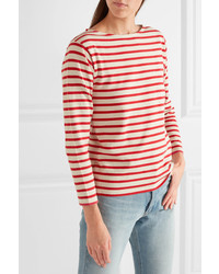 Saint Laurent Striped Cotton Jersey Top Red