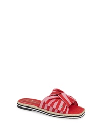 Red Horizontal Striped Canvas Flat Sandals
