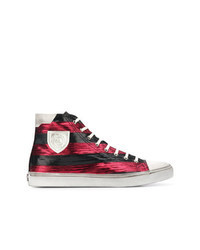 Red Horizontal Striped Canvas Low Top Sneakers