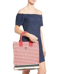 Barbour Coast Striped Canvas Tote Red