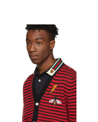Gucci Red And Black Striped Cardigan