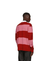 Acne Studios Red And Pink Block Stripe Cardigan