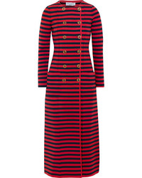 Sonia Rykiel Striped Knitted Double Breasted Coat Red