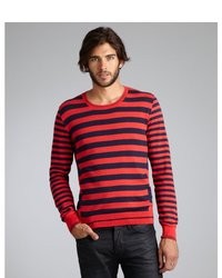 Alexander McQueen Red And Navy Striped Cotton Cashmere Crewneck Sweater