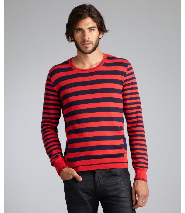 Alexander McQueen Red And Navy Striped Cotton Cashmere Crewneck ...