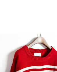 Round Neck Striped Loose Red Sweater