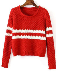 Striped Chunky Knit Red Sweater