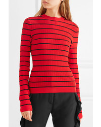 Sonia Rykiel Striped Ribbed Knit Wool Blend Sweater