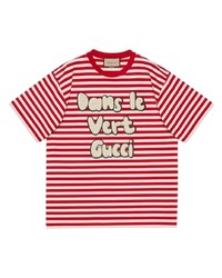 Gucci Striped Slogan Print T Shirt