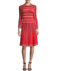 Red Horizontal Striped Fit and Flare Dress