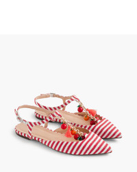 J.Crew Striped Pointed Toe Flats With Chain Link