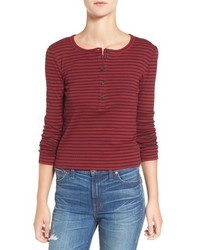 Red Horizontal Striped Henley Shirt