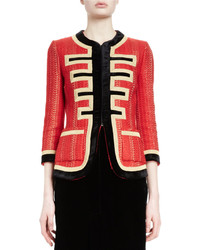 Givenchy 34 Sleeve Metallic Striped Military Jacket Redgold