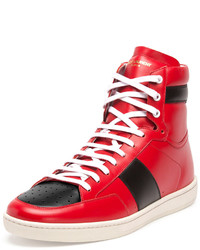 Red Horizontal Striped Leather High Top Sneakers