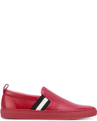 Red Horizontal Striped Leather Slip-on Sneakers