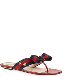 Red Horizontal Striped Leather Thong Sandals