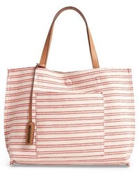 Street Level Reversible Stripe Faux Leather Tote Red