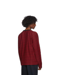 AMI Alexandre Mattiussi Black And Red Striped Long Sleeve T Shirt
