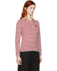 Comme des Garcons Comme Des Garons Play Red Long Sleeve Striped Heart Patch T Shirt