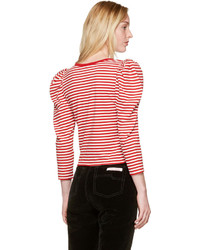 Marc Jacobs Red Striped Puff Sleeve T Shirt