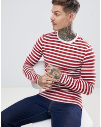 ASOS DESIGN Stripe Muscle Fit Long Sleeve T Shirt In Dark Red