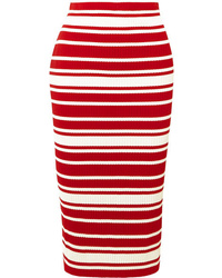 Red Horizontal Striped Pencil Skirt