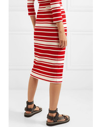 Prada Striped Ribbed Knit Midi Skirt
