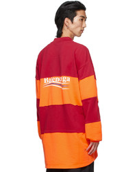 Balenciaga Orange Red Patchwork Long Sleeve Polo