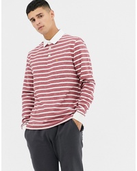 Farah Temple Stripe Rugby Shirt In Red