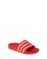 Red Horizontal Striped Rubber Flat Sandals