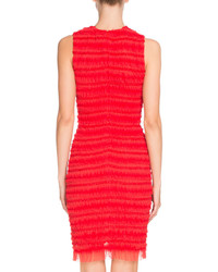 Givenchy Sleeveless Stripe Ruffled Sheath Dress Red