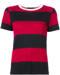 Red Horizontal Striped Short Sleeve Sweater