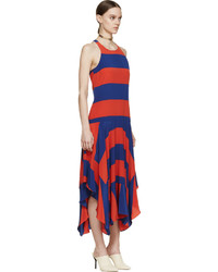 Stella McCartney Red Blue Silk Rugby Stripes Dress
