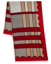 Burberry Scallop Stripe Print Cashmere Silk Scarf
