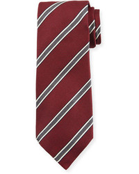 Kiton Framed Stripe Silk Tie Red